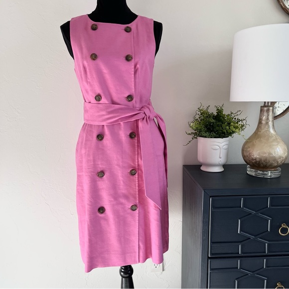 J. Crew Dresses & Skirts - SOLD J CREW Linen Blend Double Breasted Belted Pink Dress Pockets Size 6